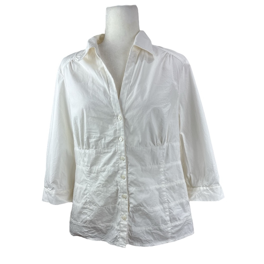 Nine West White Button Down Shirt Fitted Notched Collar 14